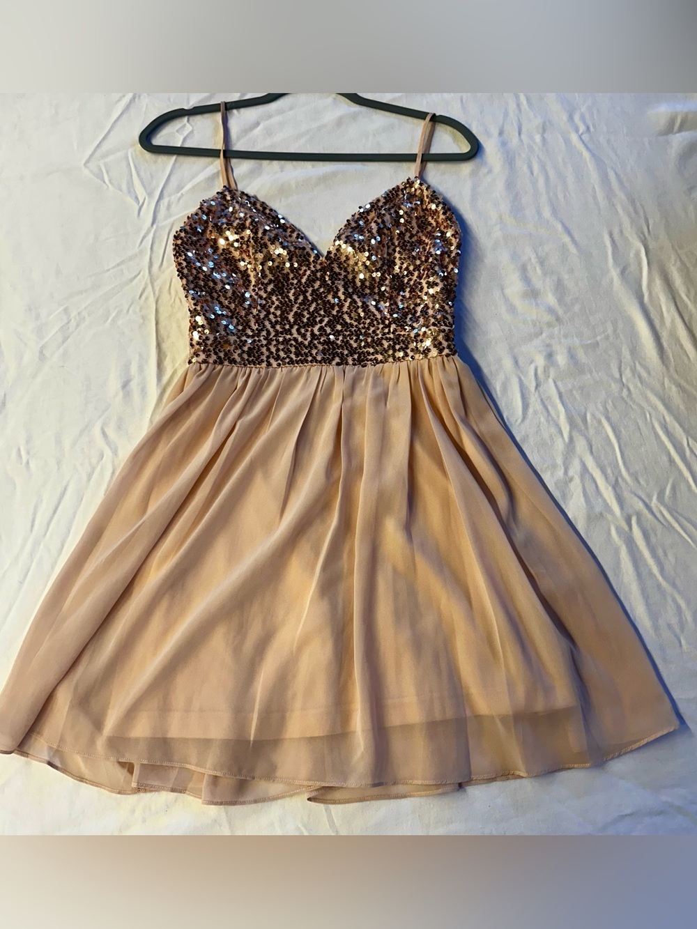 Homecoming Sequin Bodice Chiffon Skater Dress in Blush - HOCO